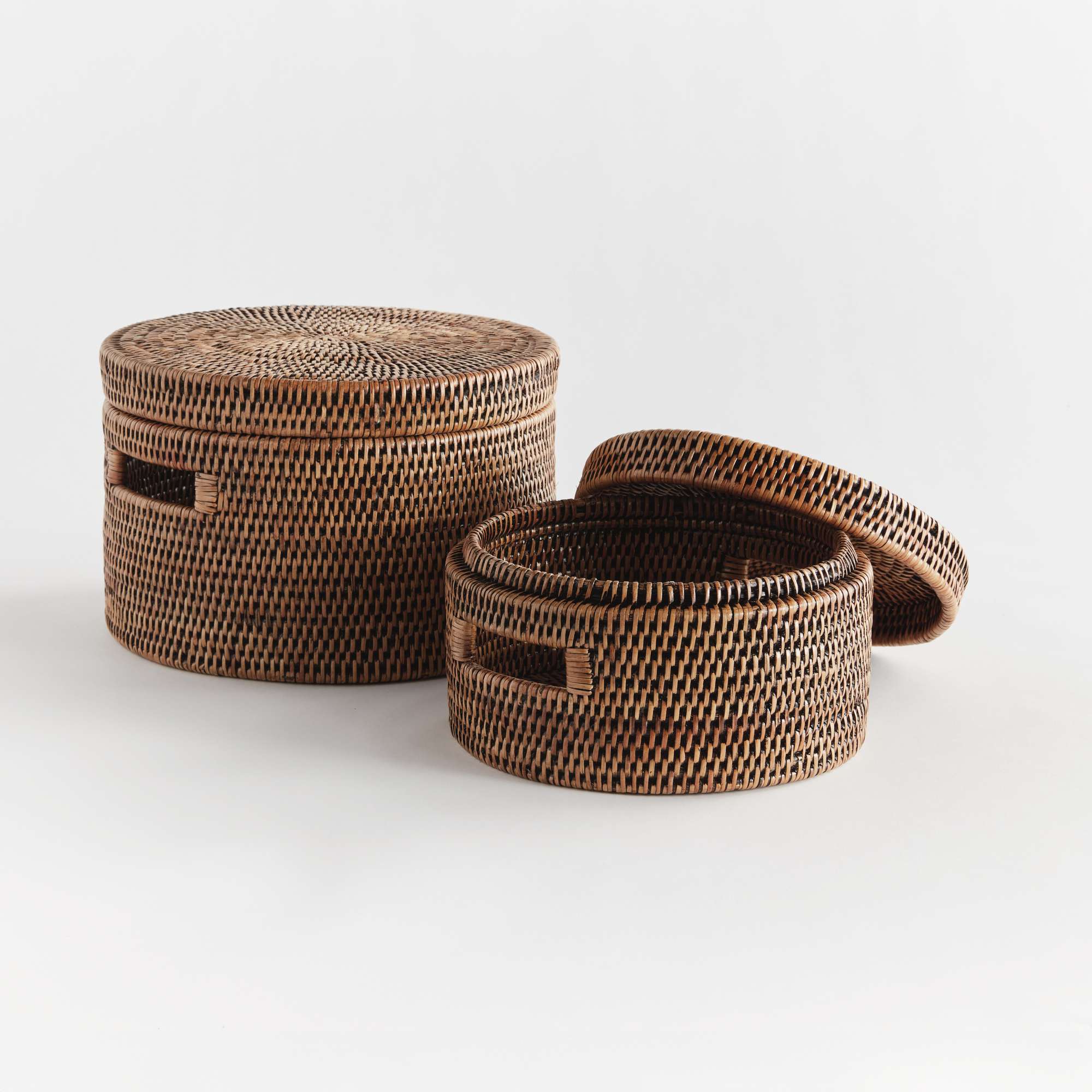 BURMA RATTAN ROUND LIDDED BOXES, SET OF 2 - Image 2