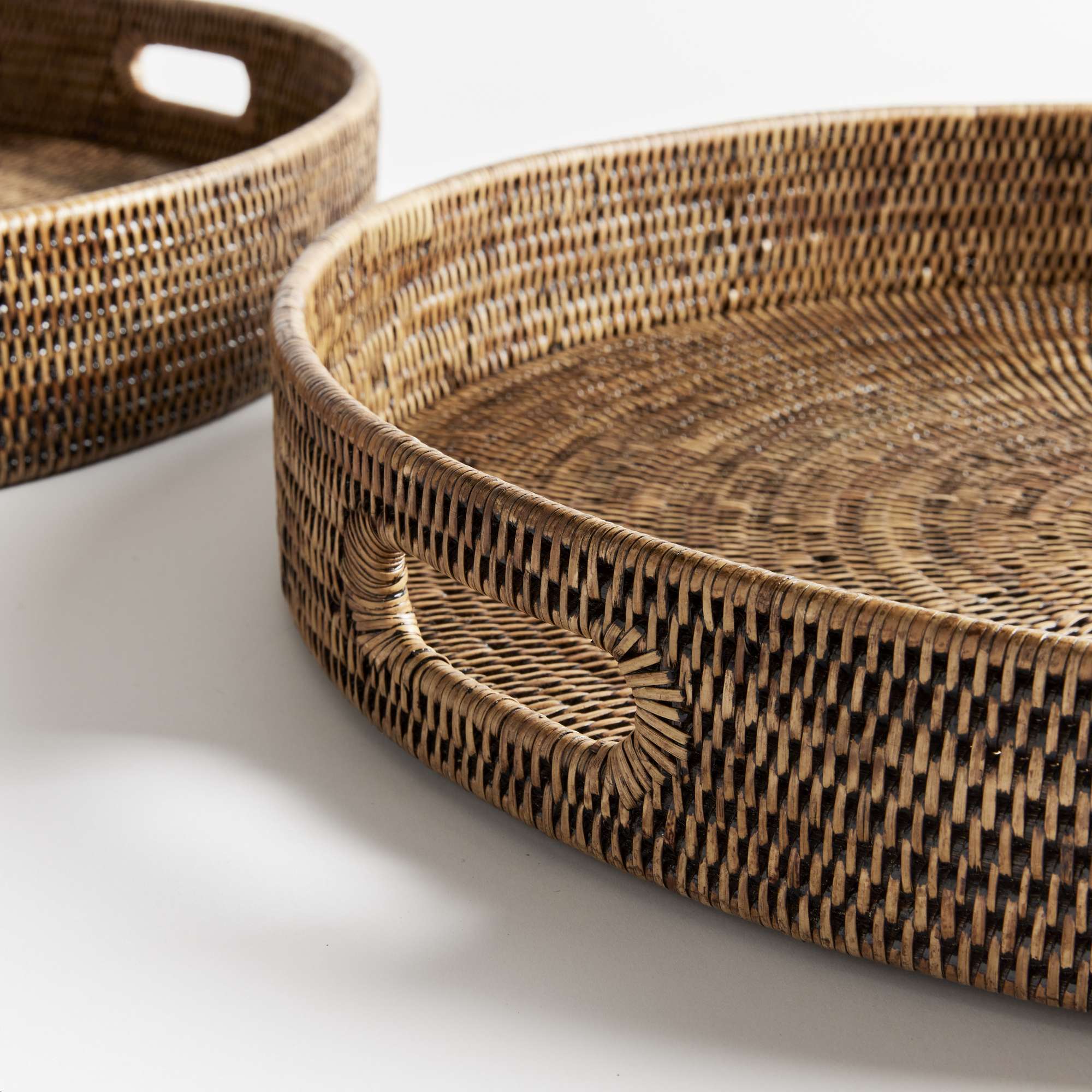 BURMA RATTAN ROUND OTTOMAN TRAYS LARGE, SET OF 2 - Image 3