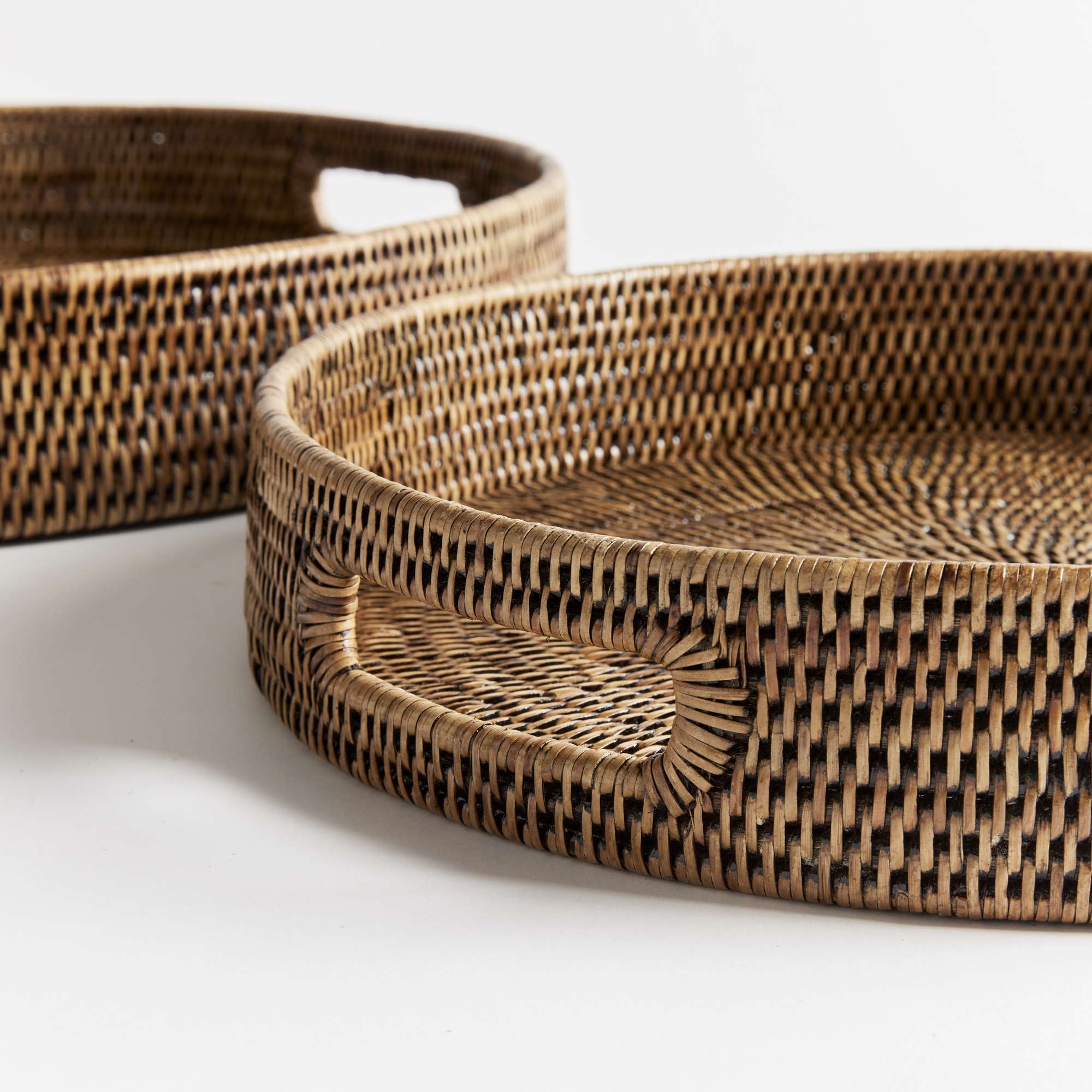 BURMA RATTAN ROUND OTTOMAN TRAYS SMALL, SET OF 2 - Image 2