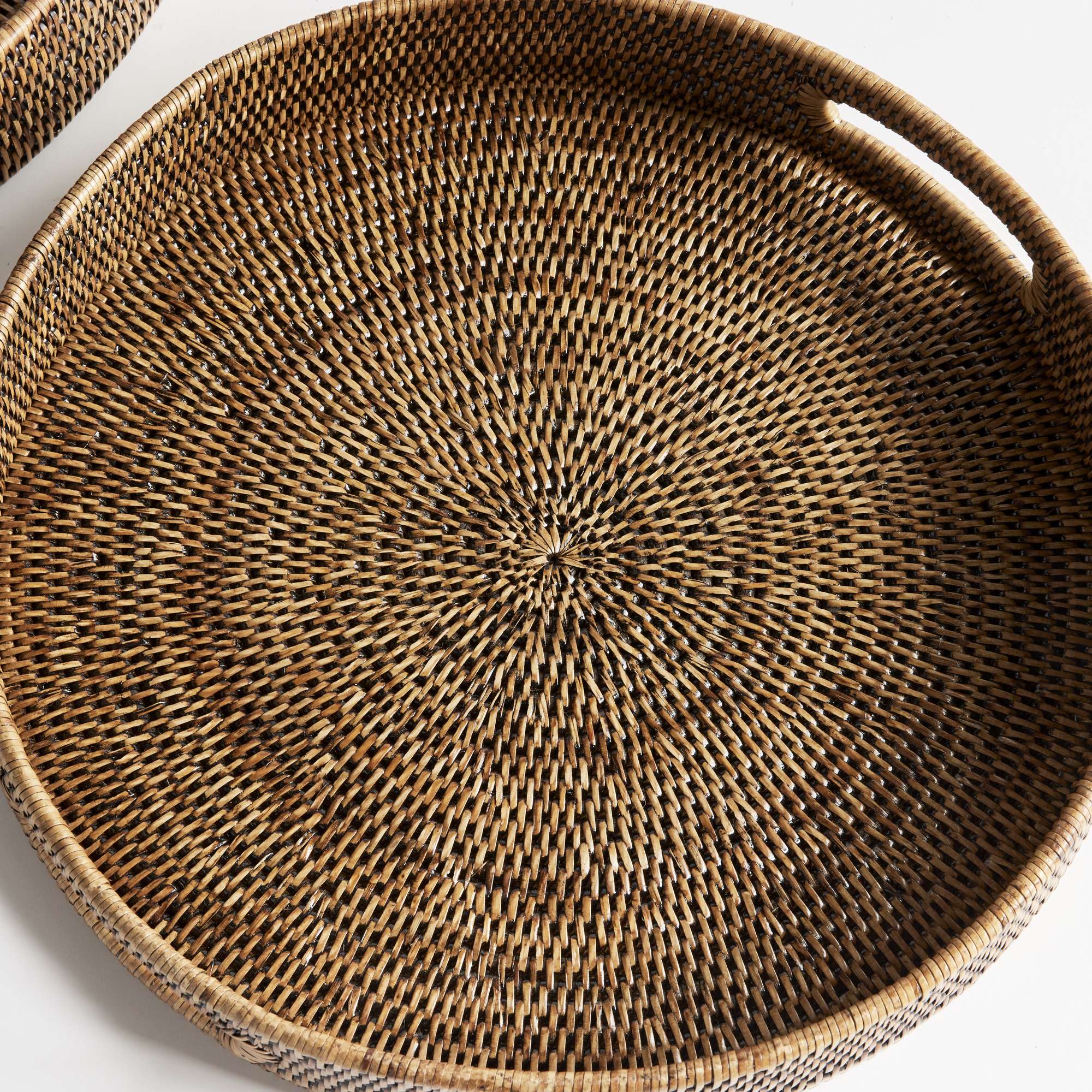 BURMA RATTAN ROUND OTTOMAN TRAYS SMALL, SET OF 2 - Image 3