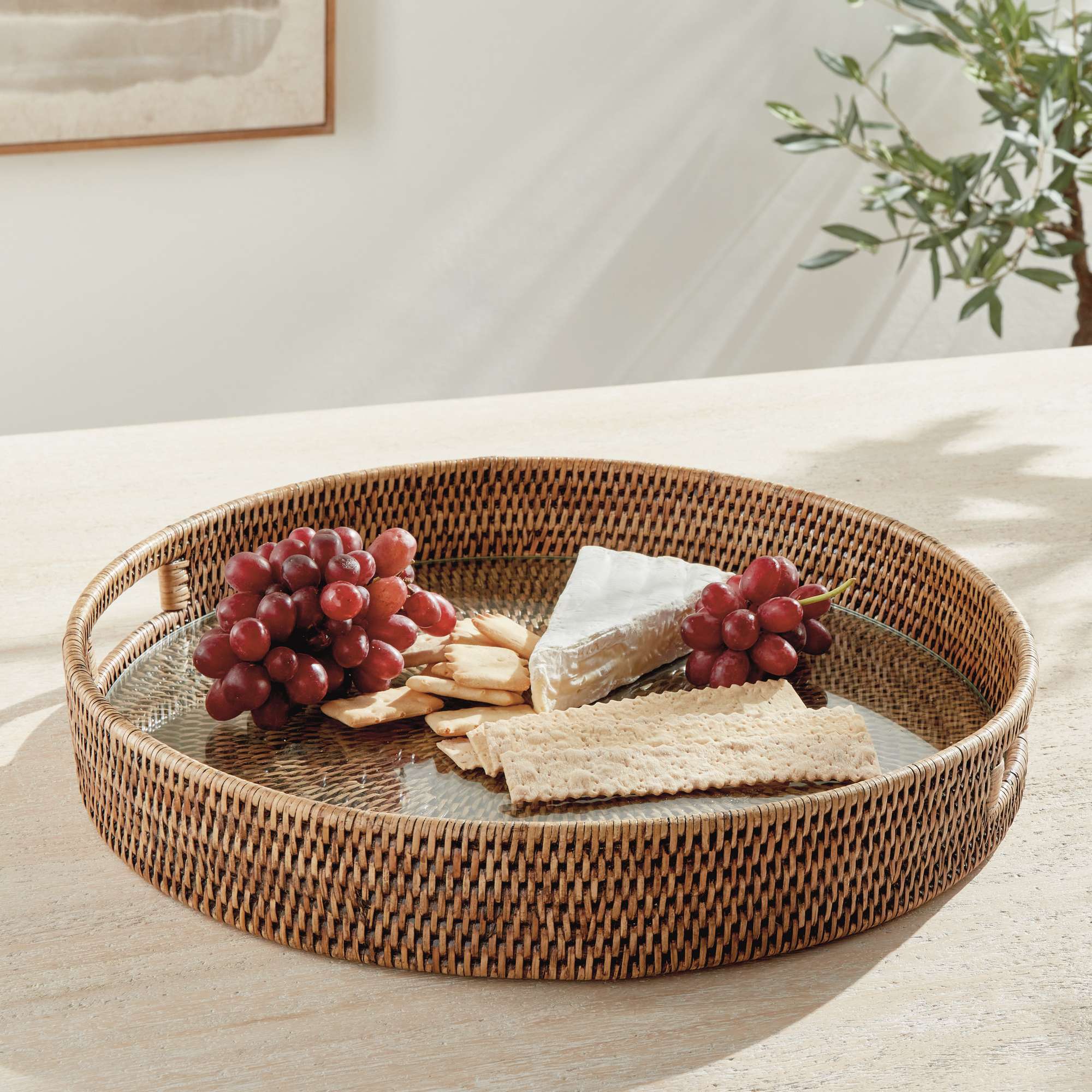 BURMA RATTAN ROUND SERVING TRAY LARGE - Image 5