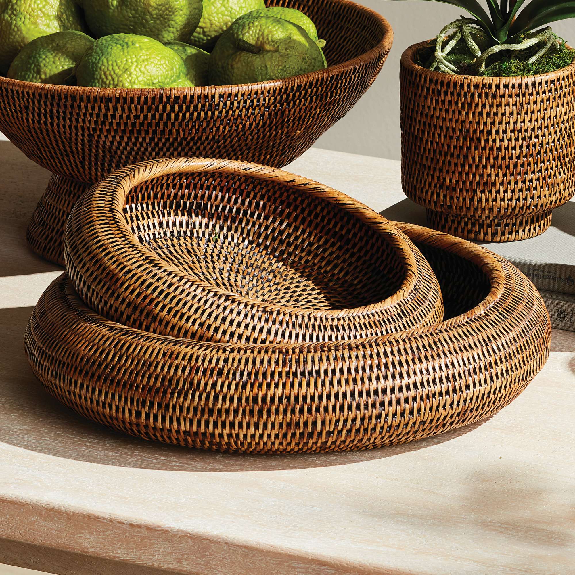 BURMA RATTAN SHALLOW DISPLAY BOWLS, SET OF 2 - Image 2
