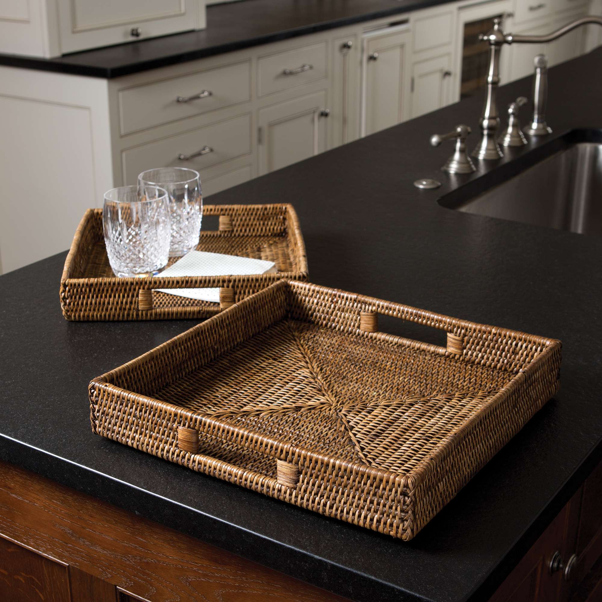 BURMA RATTAN SQUARE TABLE TRAYS, SET OF 2 - Image 2